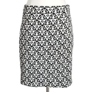 J Crew Black & White Geometric Diamond Print Cotton‎ The Pencil Skirt- Size 2
